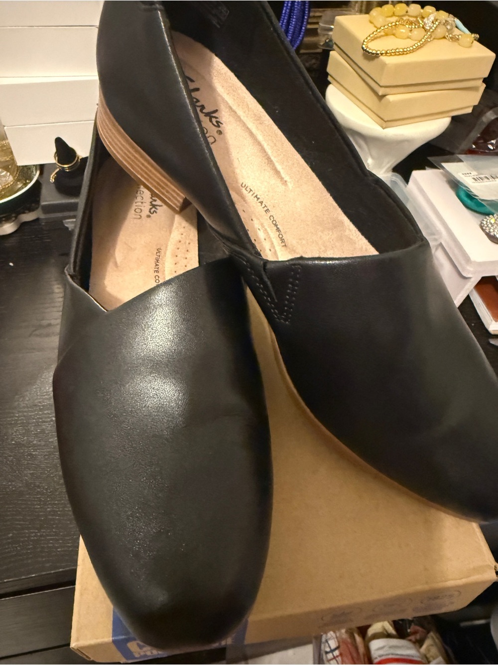 Clarks Black Leather Mary Jane Flats